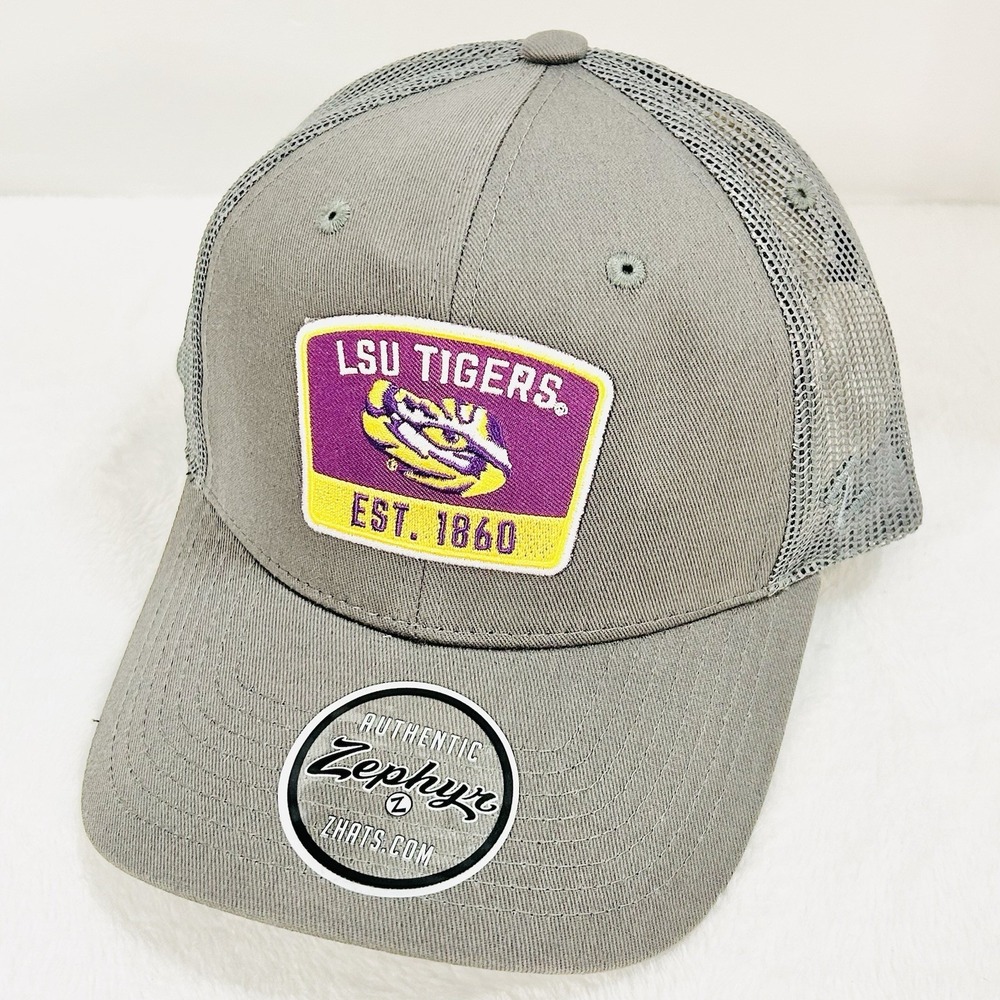 Zephyr LSU Tigers Logo Patch‎ Trucker Hat Cap Adjustable Gray NCAA College